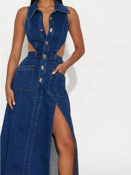 Fashion Nova Dresses & Skirts - Fashion Nova Dark Blue Denim Midi Dress